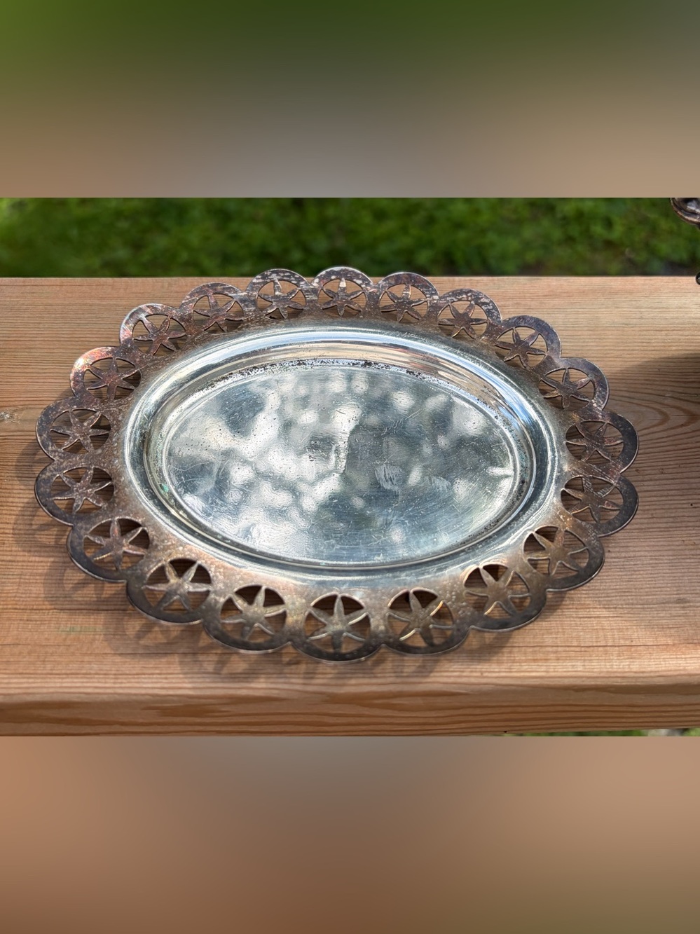 Vintage Roberts & Doré English Silver Plated Serving Tray - Pierced Star